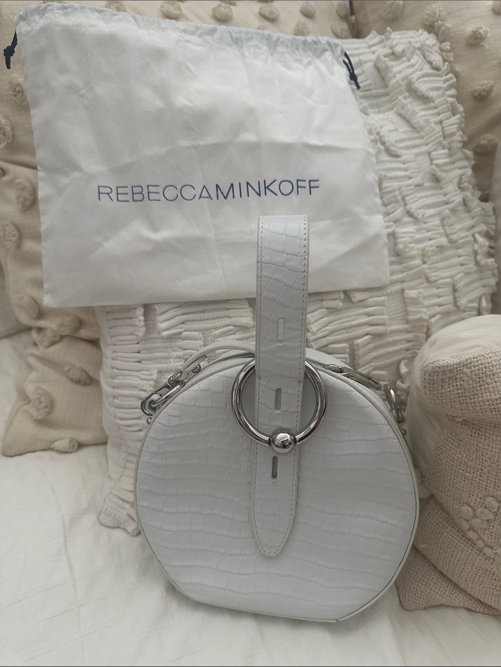 NWOT Rebecca Minkoff White Croc-Embossed Round Crossbody